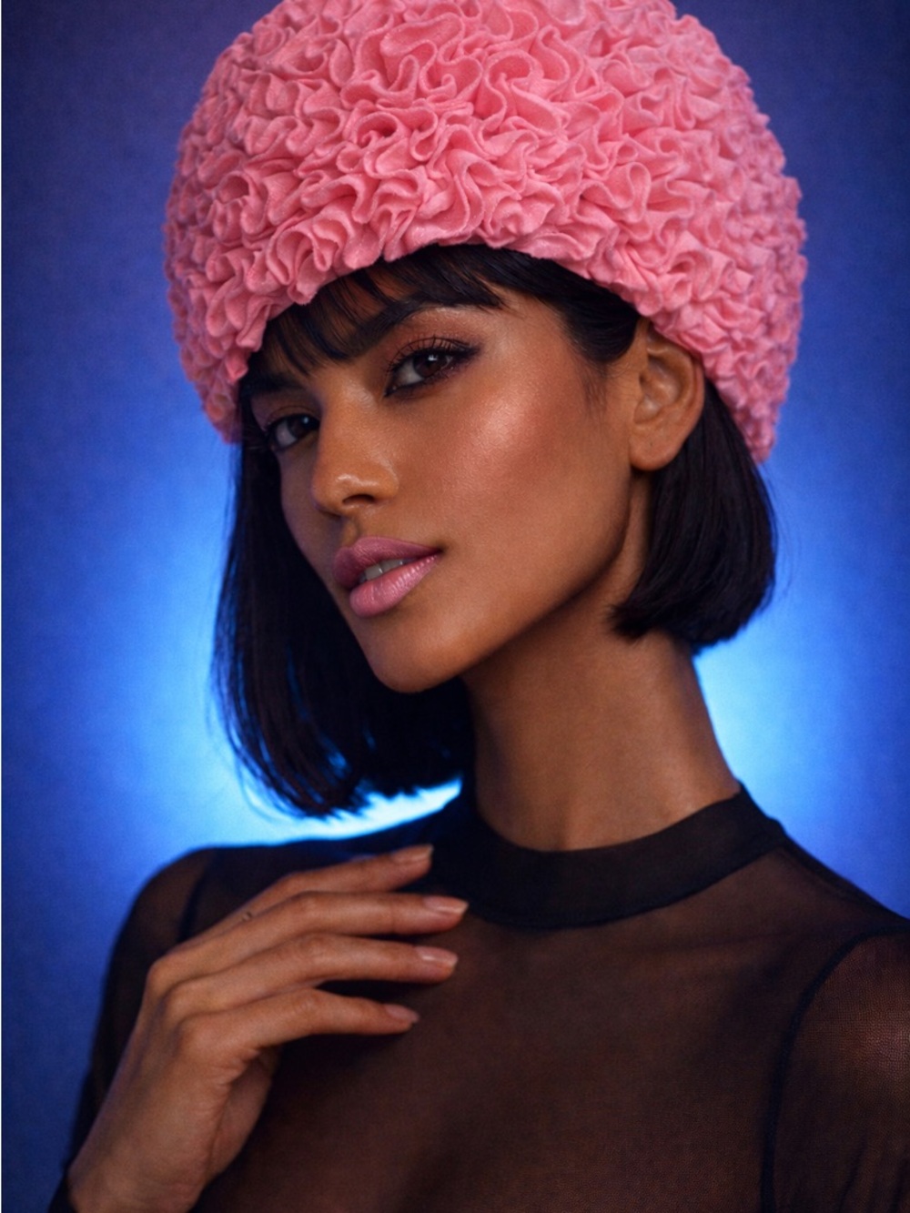Textured Pink Women's Fashion Hat - Elegant Ruffled Beanie